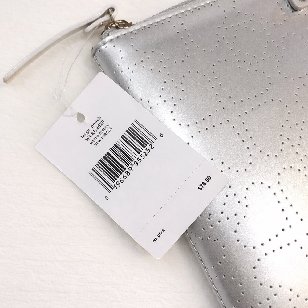 Kate Spade Little Shiloh Metro Silver Perforated Cosmetic Makeup Pouch Clutch - Picture 4 of 13